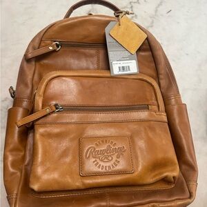 Genuine Hand-Stained Leather Men's or Women's Backpack, Rawlings Brand, TAN